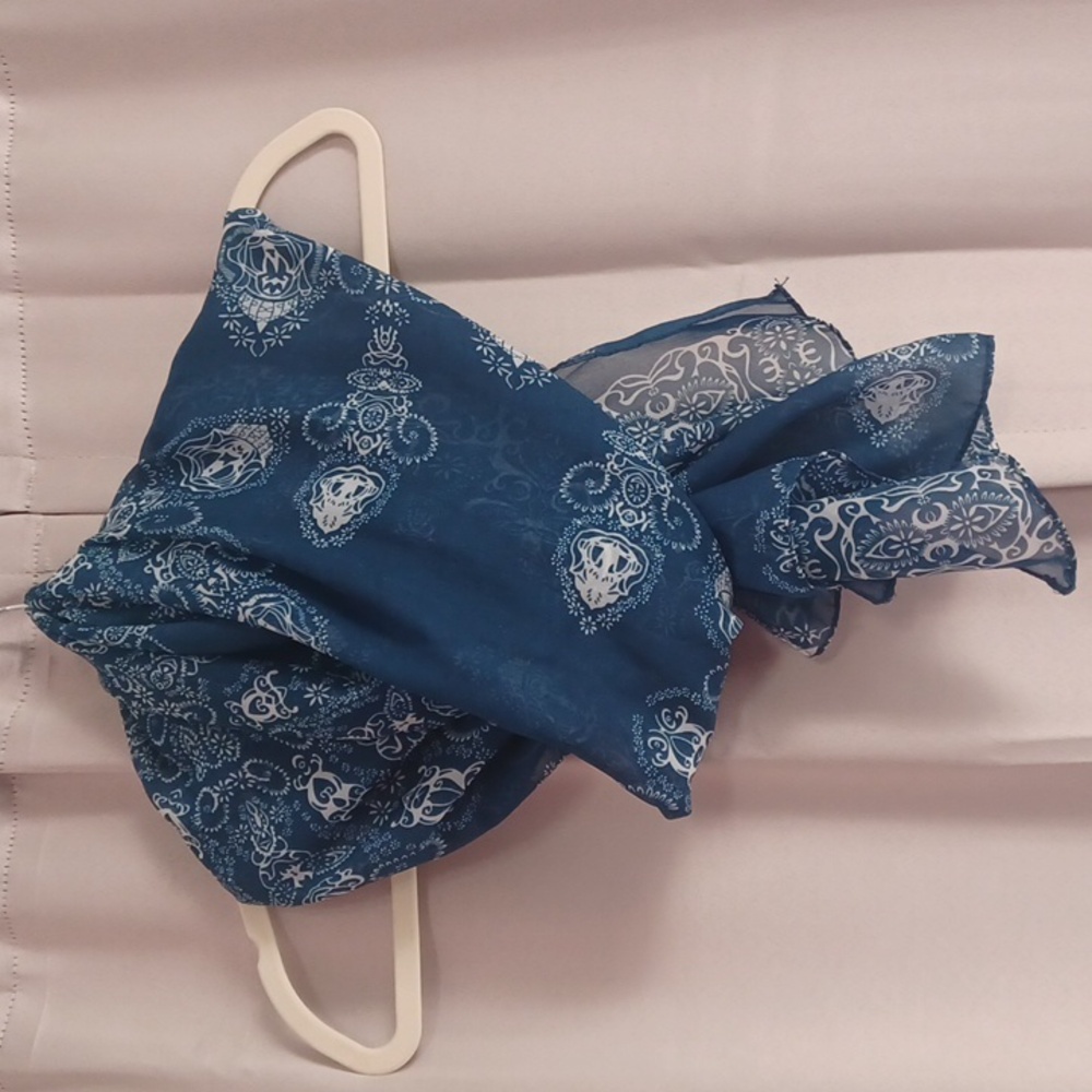 Blue Patterned Semi-Sheer Patterned Scarf Shawl 2… - image 11